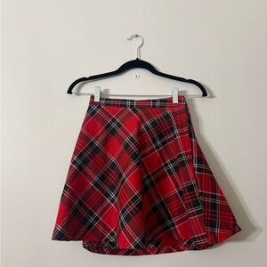 H&M Red and Black Plaid Skater Skirt